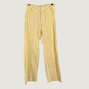 DESTREE Yoshitomo Yellow White Striped Wide Leg Trousers Size FR 36 US 2-4